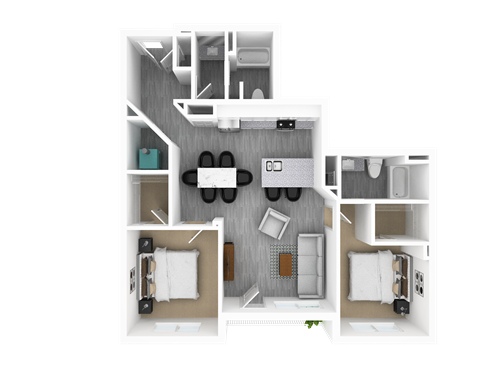 Floor plan for 2 beds, 2 baths, 1367 sqft